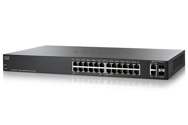 Cisco 24-port 10 100 Smart Switch + 2 Combo GB SFP Ports SF200E-24