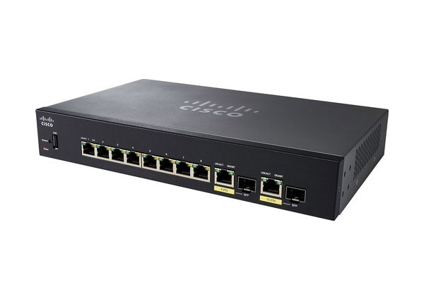 Cisco 8-port PoE+ (support 60W PoE Port) 10/100Mbps with 62W power budget + 2-port Combo Mini-GBIT Managed Switch - SF352-08P-K9 