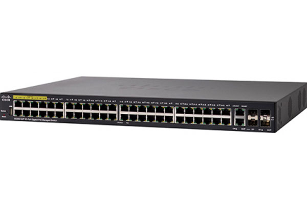 Cisco 48-port PoE+ (support 60W PoE Port) Gigabit with 375W power budget + 2 Gigabit copper/SFP combo + 2 SFP ports Managed Switch - SG350-52P-K9